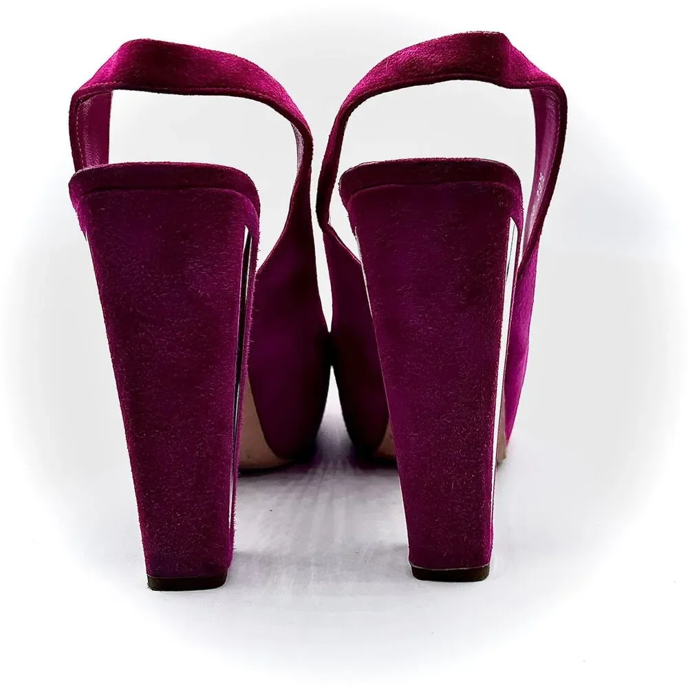 Vintage Christian Dior Suede Magenta Slingback Platform Heels Size 39.5 - Picture 3 of 8